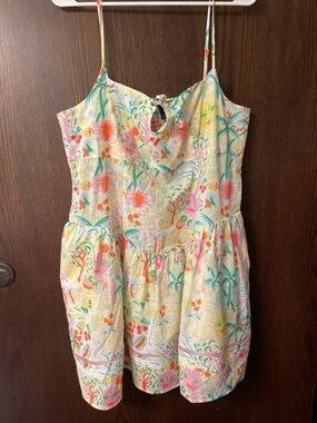 Roller Rabbit Floral Tie-Front Spaghetti-Strap Midi Dress - Pink, Yellow & Green